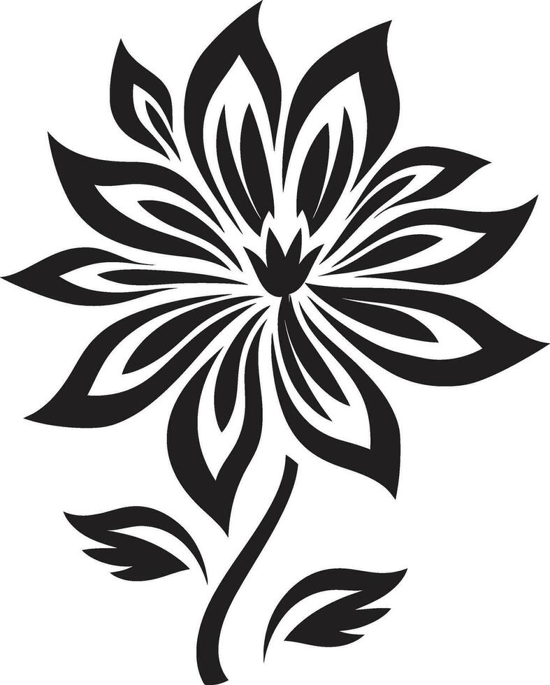 Whimsical Single Bloom Black Handcrafted Icon Modern Floral Sketch Simple Black Vector