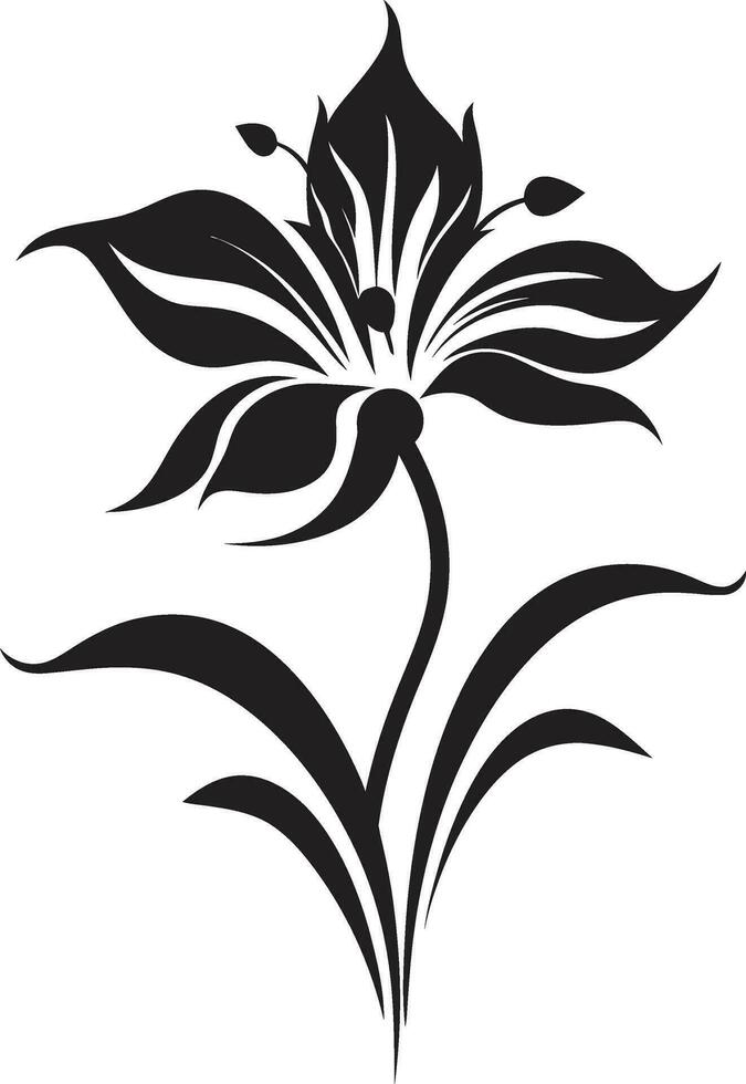 minimalista pétalo detalle artístico mano dibujado icono caprichoso soltero flor negro vector emblema