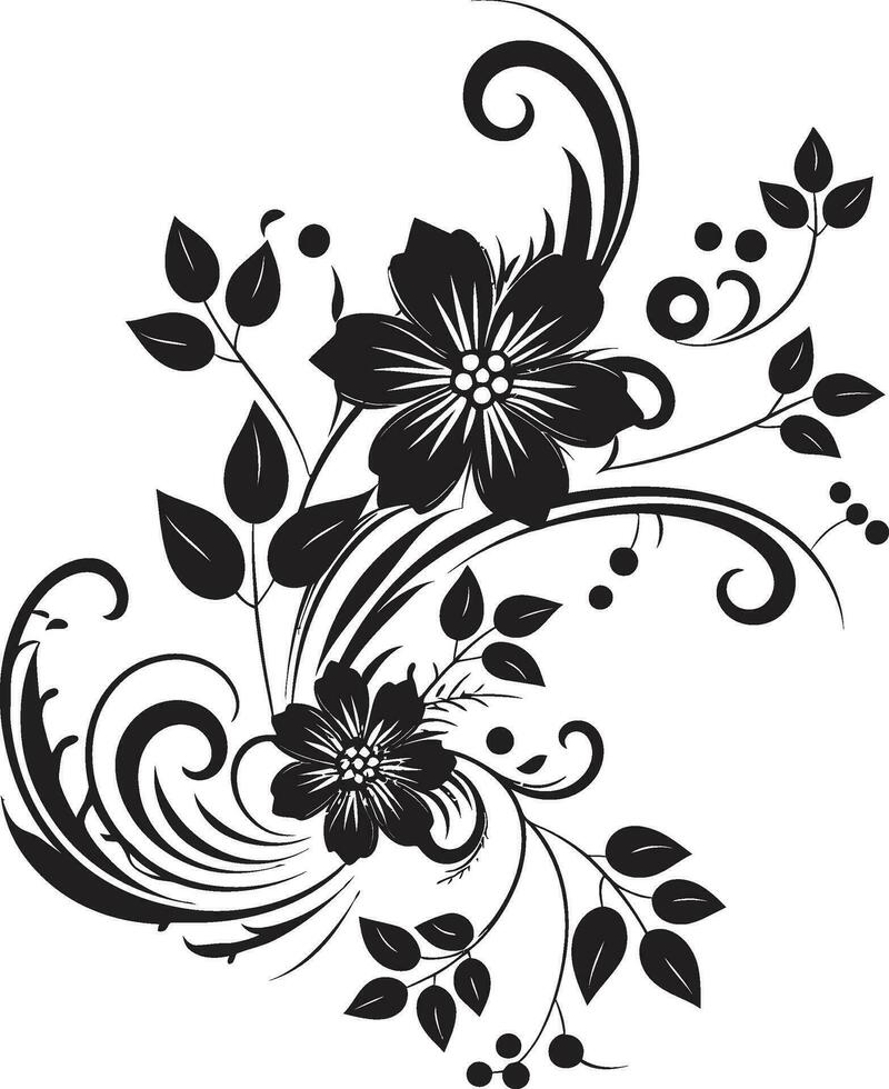 tinta floración bosquejo mano dibujado negro icono elegante floral impresión icónico vector