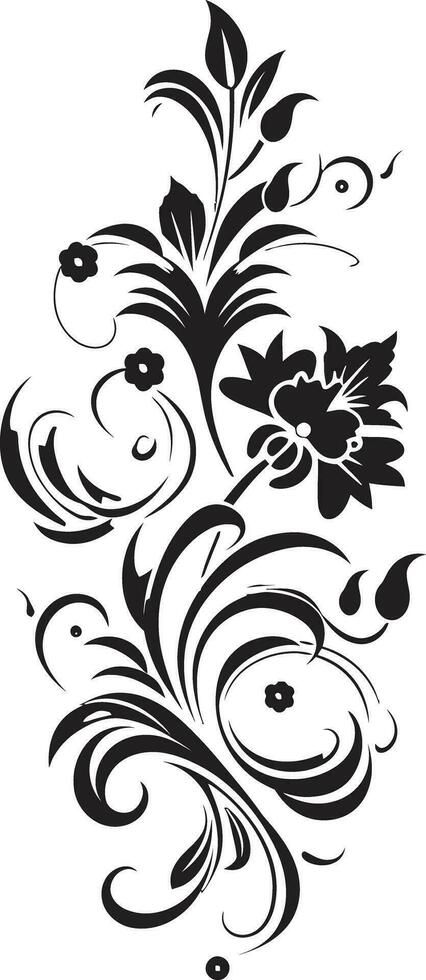 Elegant Bloom Scroll Hand Drawn Vector Botanical Noir Silhouette Black Icon