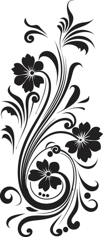 Charming Floral Etching Black Vector Icon Dynamic Handcrafted Foliage Iconic Logo Symbol