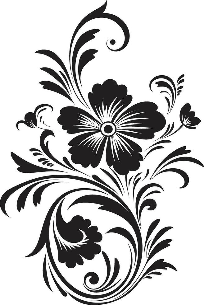 Floral Noir Elegance Iconic Vector Design Intricate Petal Vines Hand Drawn Icon