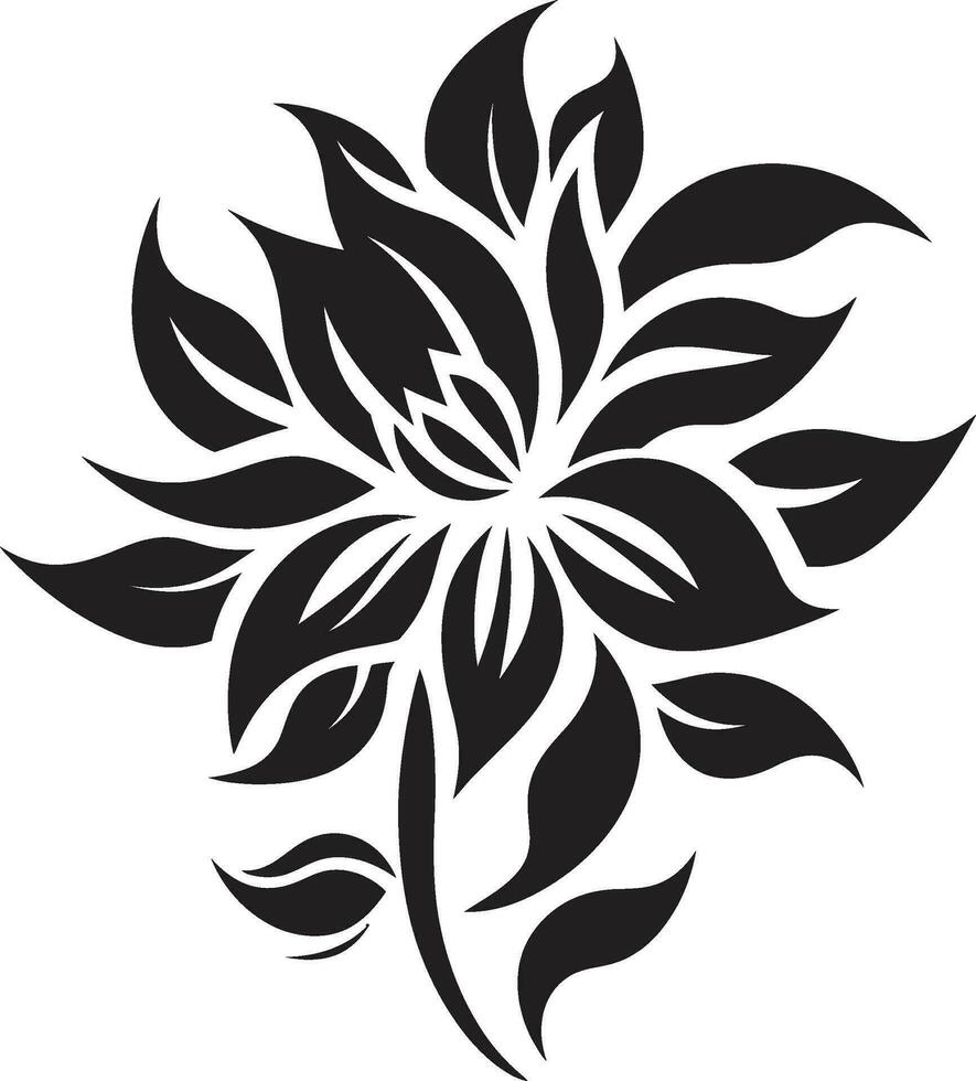 Sophisticated Bloom Essence Artistic Black Icon Abstract Flower Minimalism Sleek Black Emblem vector