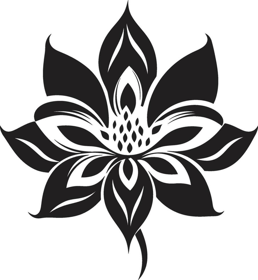 Modern Floral Abstraction Simple Hand Rendered Icon Artistic Petal Design Black Minimal Icon vector