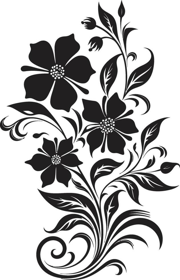 Bold Blossom Accent Black Design Element Logo Unique Botanical Sketch Iconic Vector Emblem