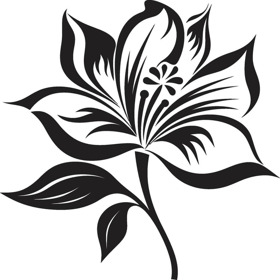 Artistic Petal Essence Black Vector Emblem Graceful Single Blossom Minimalist Black Icon