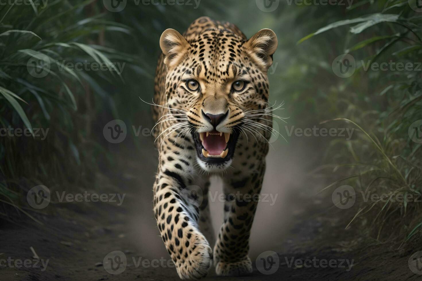 AI generated leopard's attack, Realistic images of wild animal attacks photo
