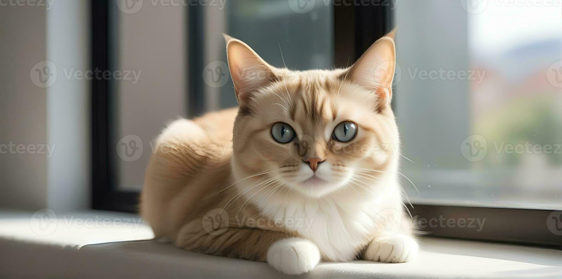 AI generated image of a cute cat seated on a windowsill photo