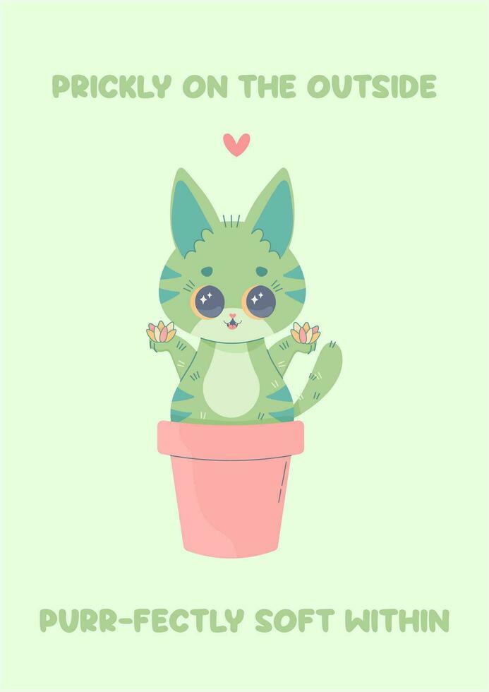 Postcard with cat to best friend catcus, vector illustration
