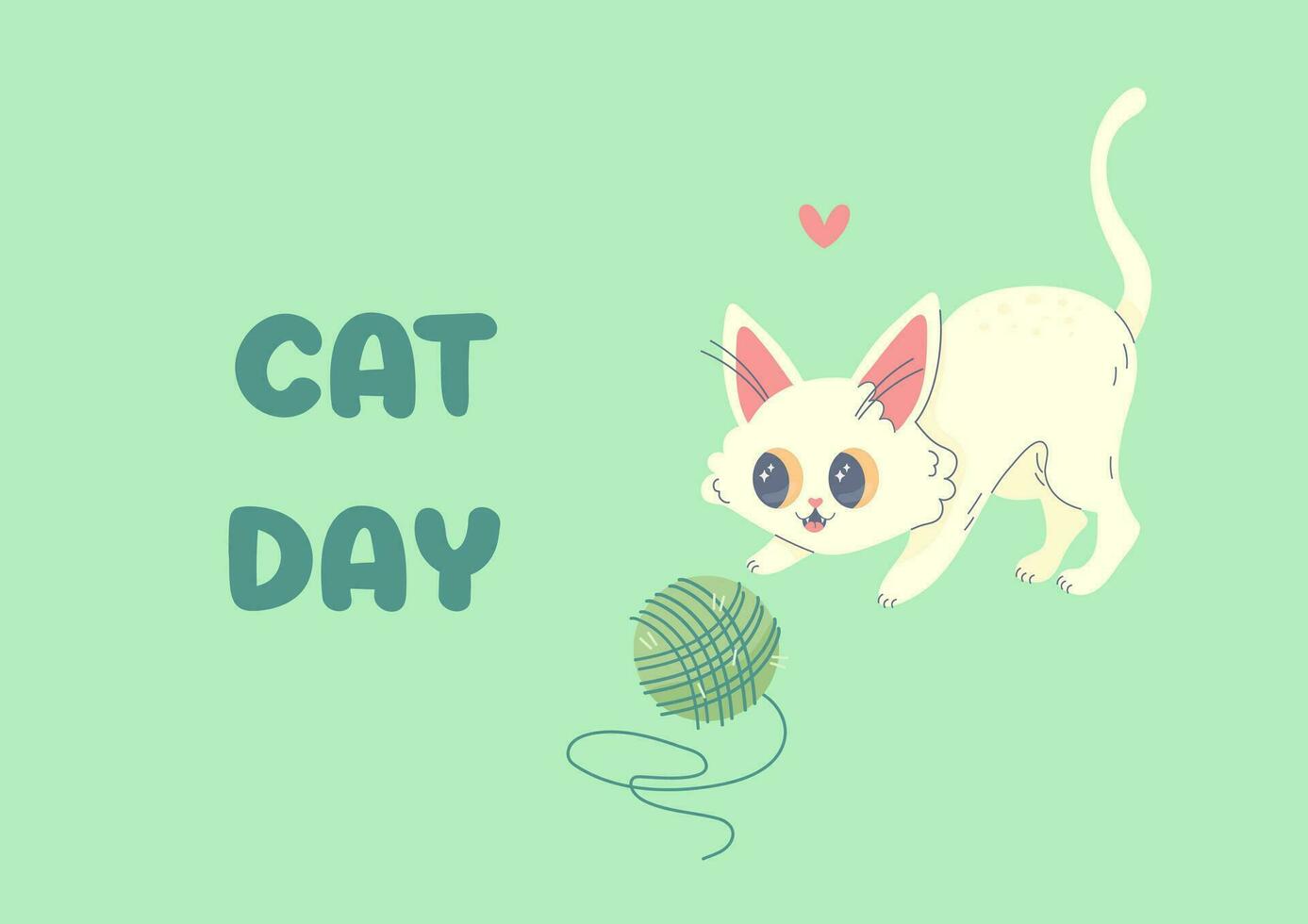 Cat Day card holiday August 8 , kawaii , vector