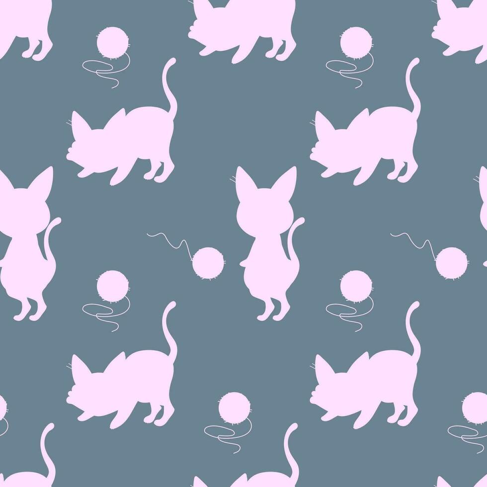 Seamless pattern cat silhouette, cartoon, vector illustration for fabric, print