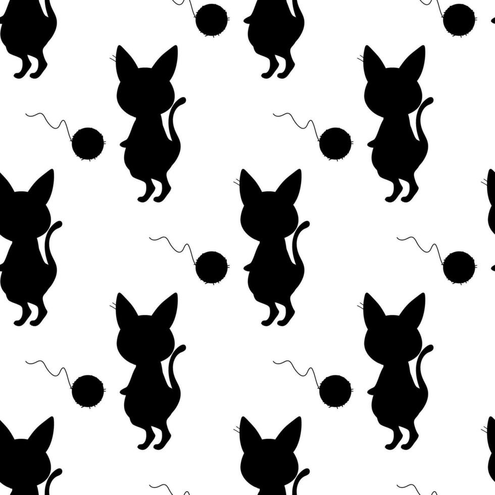 Seamless pattern cat silhouette, cartoon, vector illustration for fabric, print