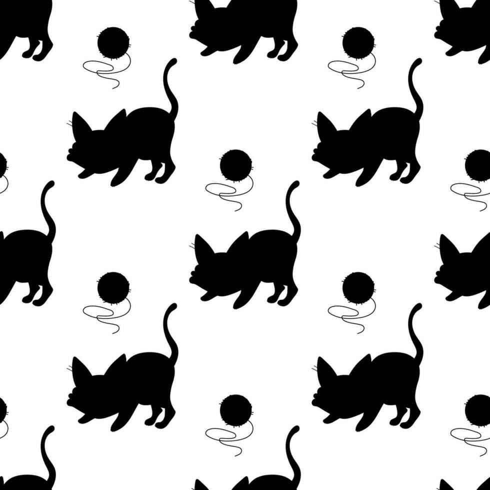 Seamless pattern cat silhouette, cartoon, vector illustration for fabric, print