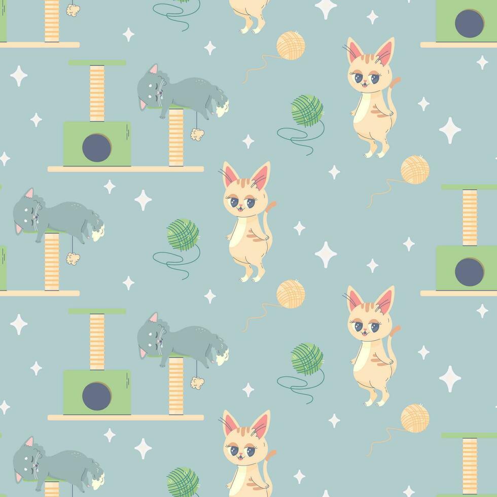 Seamless pattern sleeping cat, napping, cartoon cute, vector illustration for fabric, print, clothing