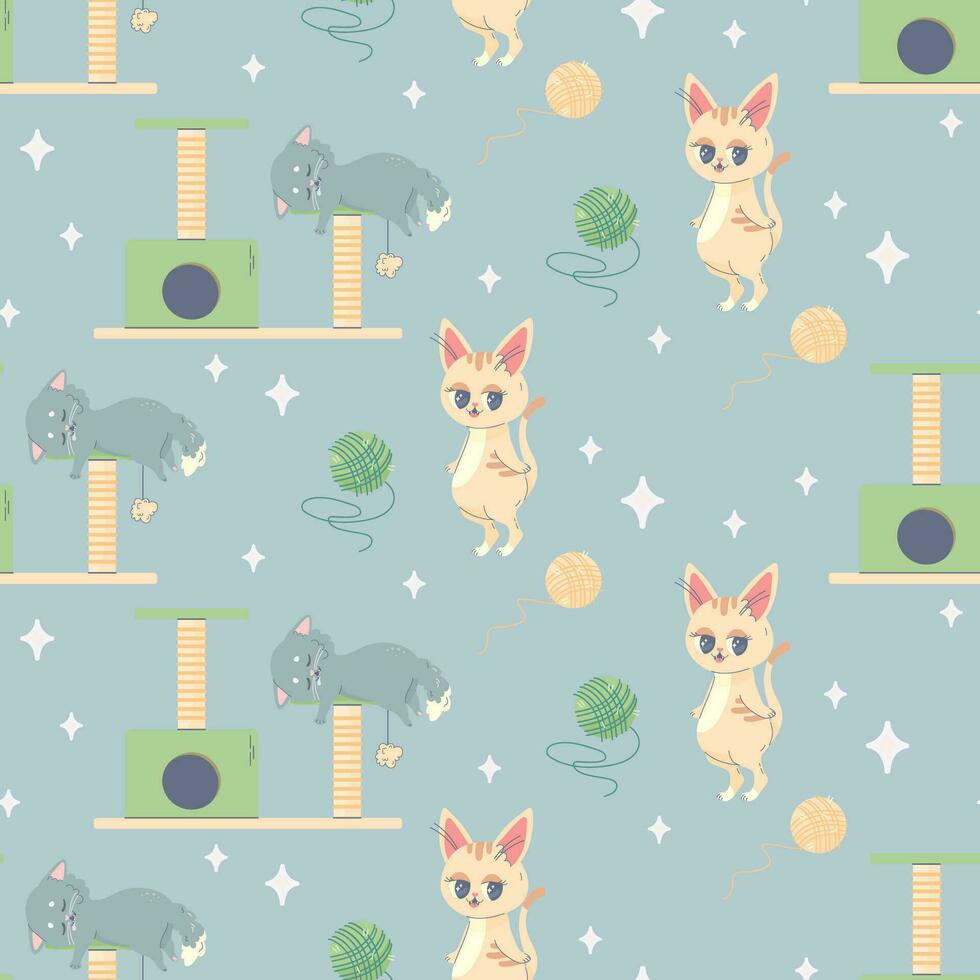 Seamless pattern sleeping cat, napping, cartoon cute, vector illustration for fabric, print, clothing