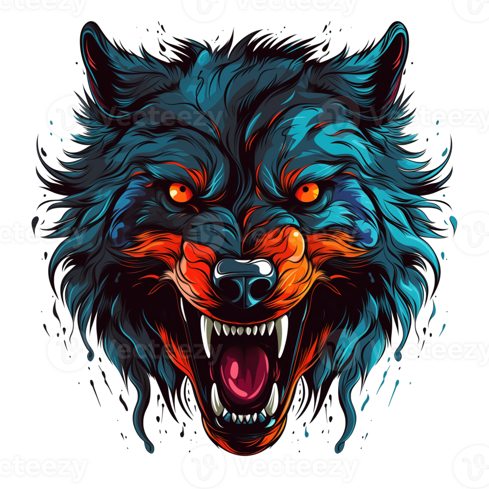 AI generated Angry wolf head illustration png