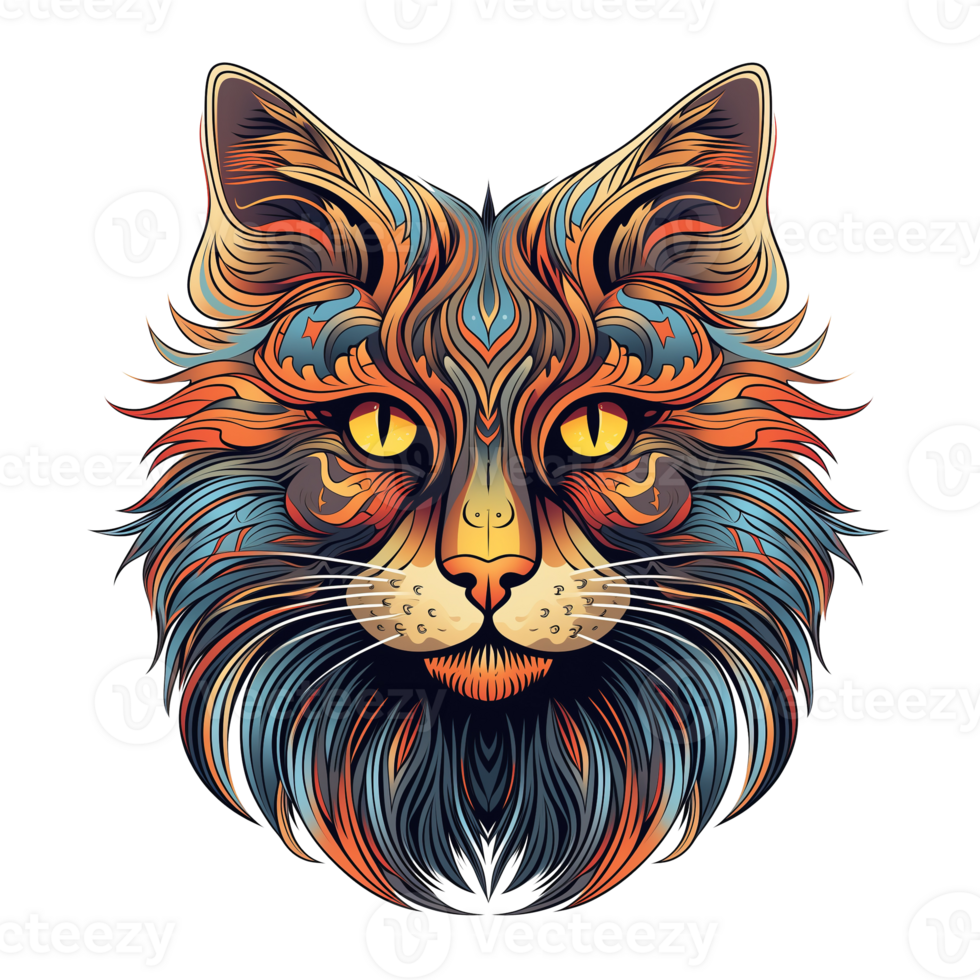 AI generated Colorful cat head illustration for t-shirt design png