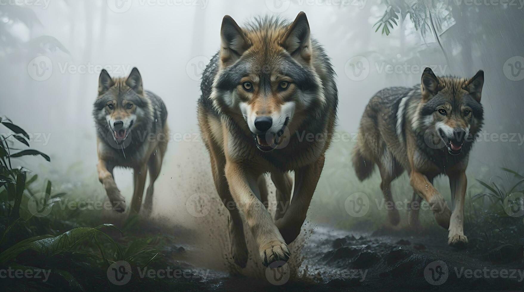 AI generated wolf's attack, Realistic images of wild animal attacks photo