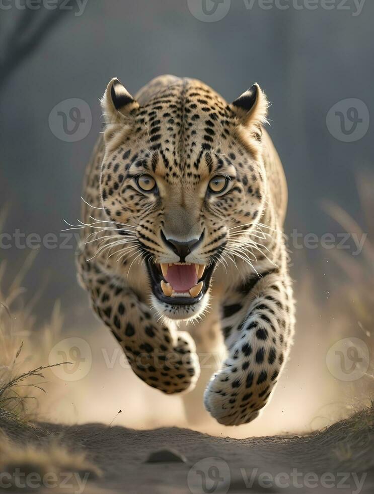 AI generated leopard's attack, Realistic images of wild animal attacks photo