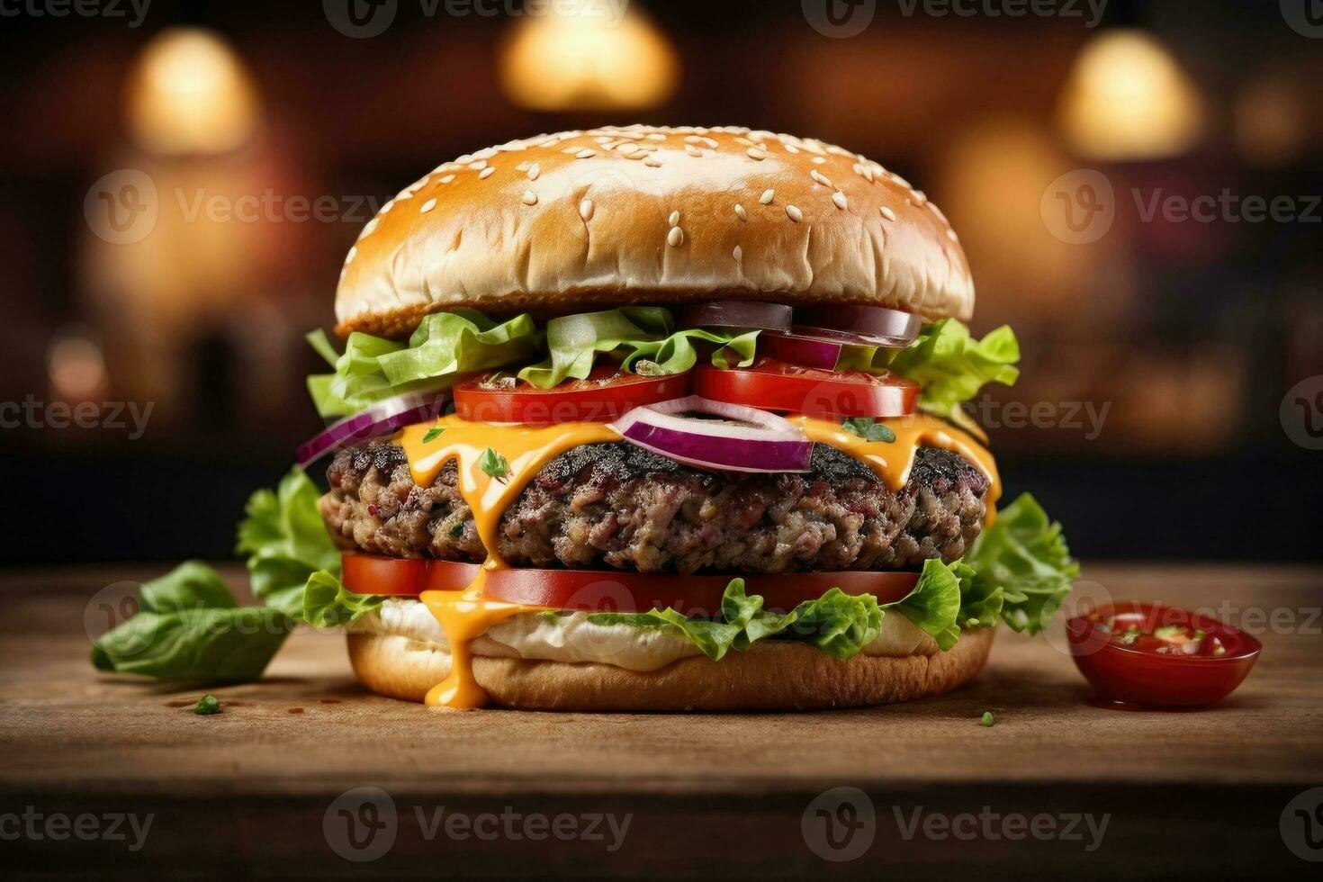 AI generated fast food close-up shot of delicious beef burger photo