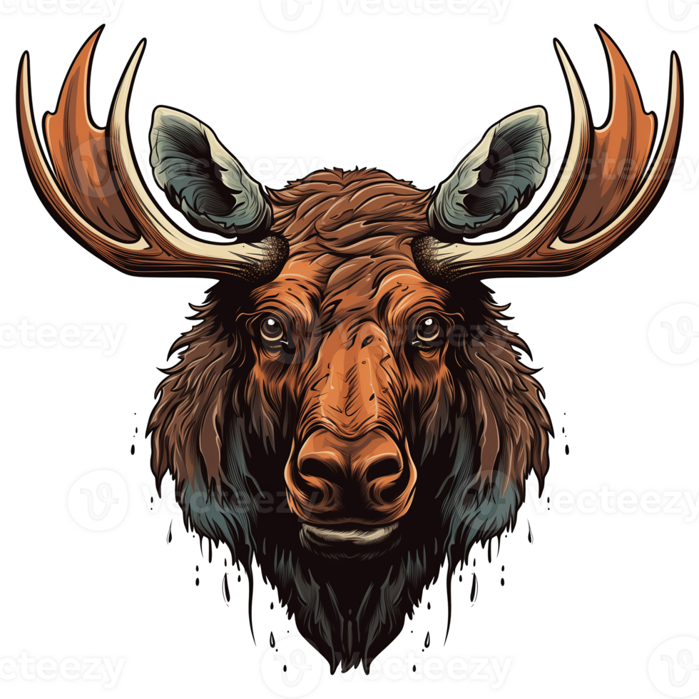 AI generated Moose head with big antlers, illustration of wild animal png