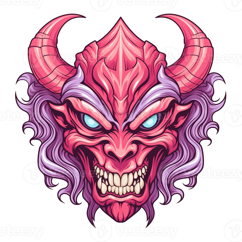 AI generated Devil head illustration with horns and fangs png