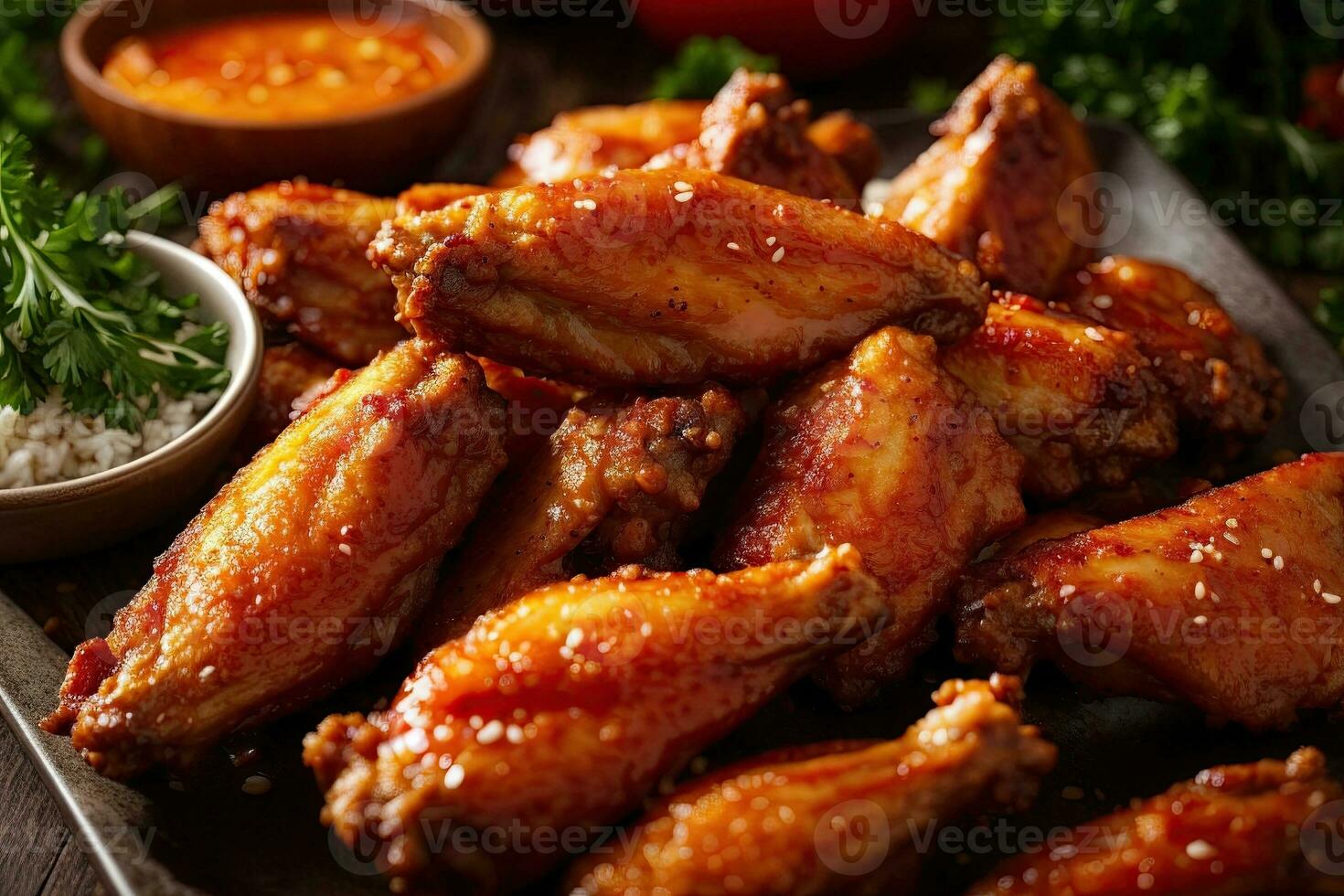 AI generated food photography of crispy and spicy Fried chicken photo