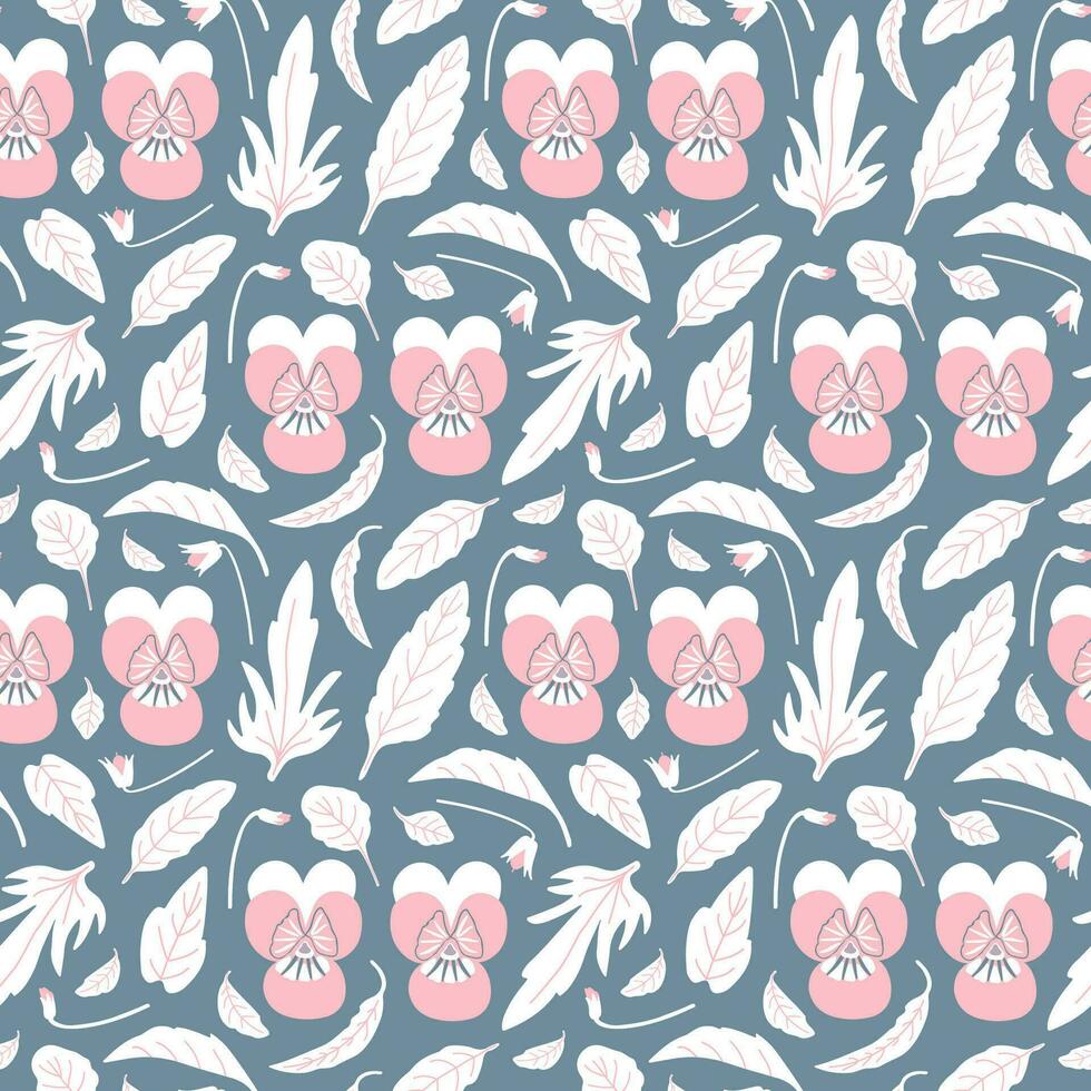 sin costura floral modelo con pensamientos y hojas en rosado y gris azul colores. licitación, elegante repetir para textil, papel diseño. vector