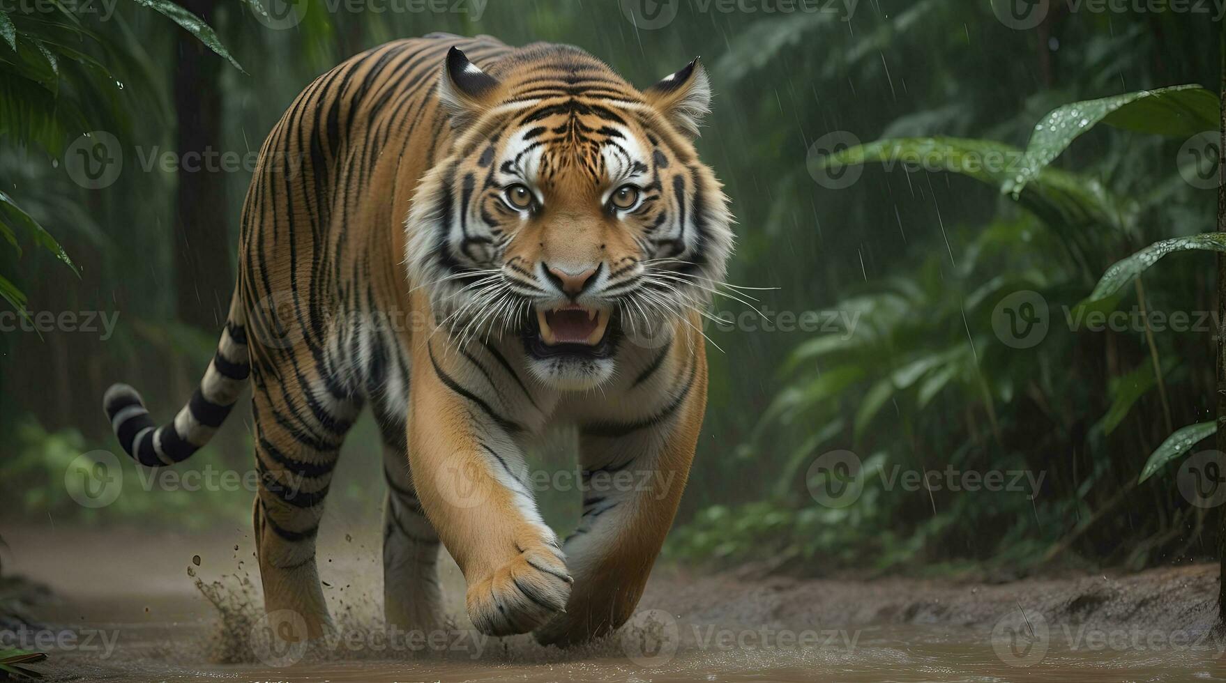 AI generated tiger's attack, Realistic images of wild animal attacks photo