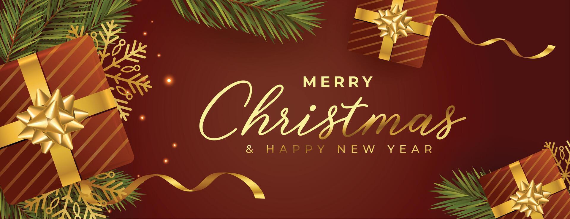 merry christmas holiday greeting banner with realistic elements vector