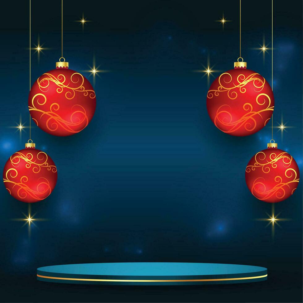 3d podium design with xmas bauble on shiny background vector