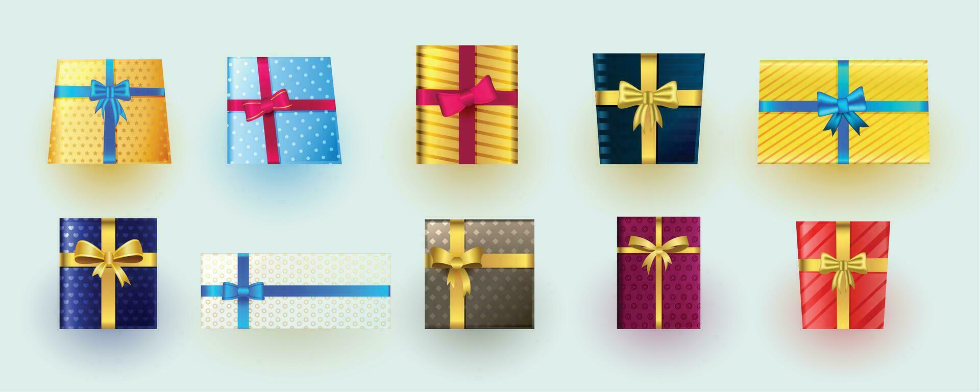 colección de vistoso regalo caja adornos para Navidad diseño vector