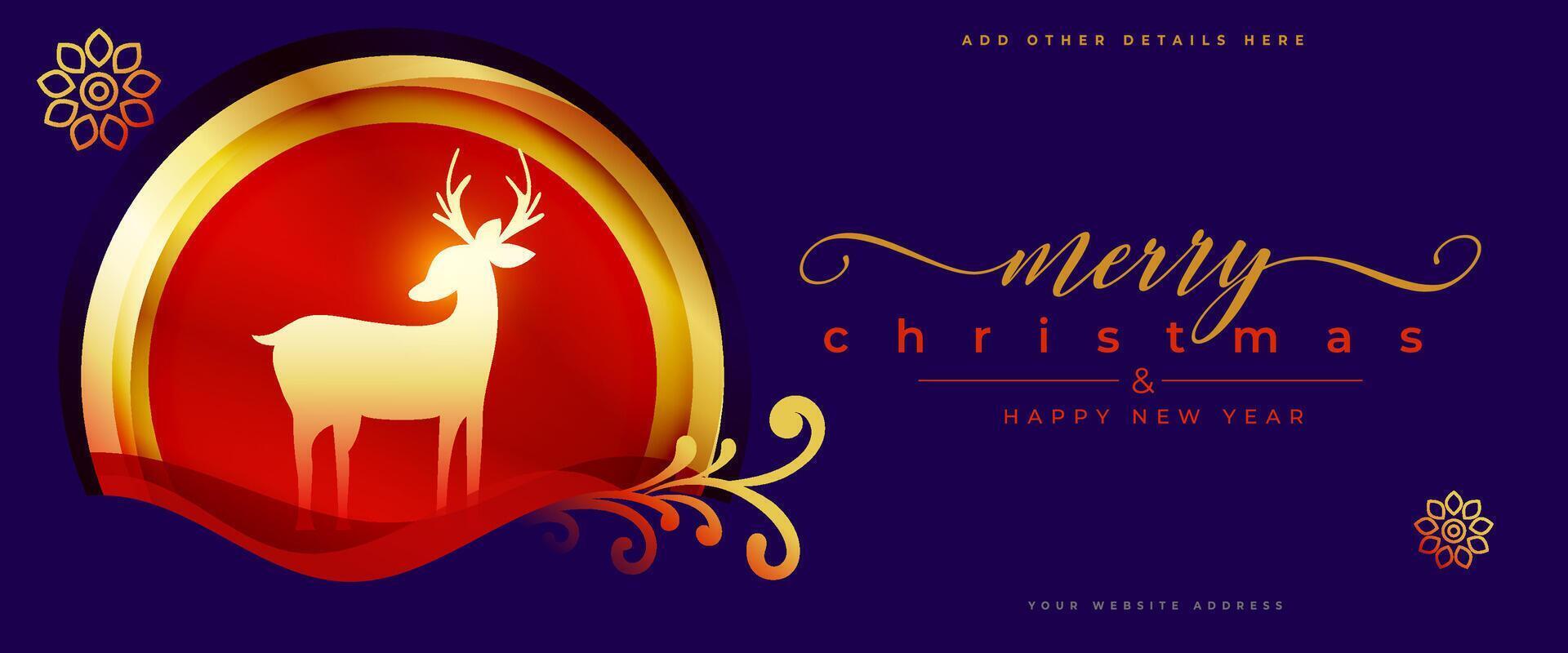 beautiful merry christmas celebration banner with golden deer design vector