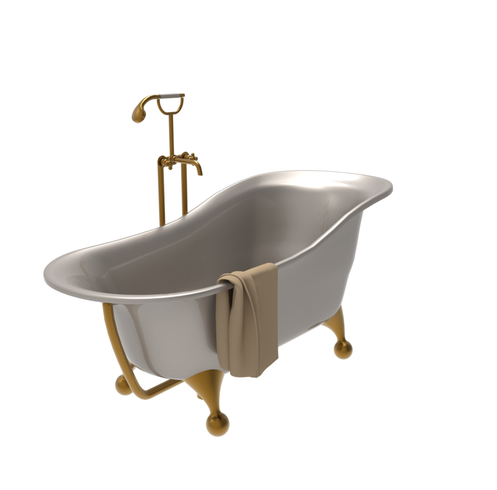 uma banheira com uma ouro torneira e toalha png