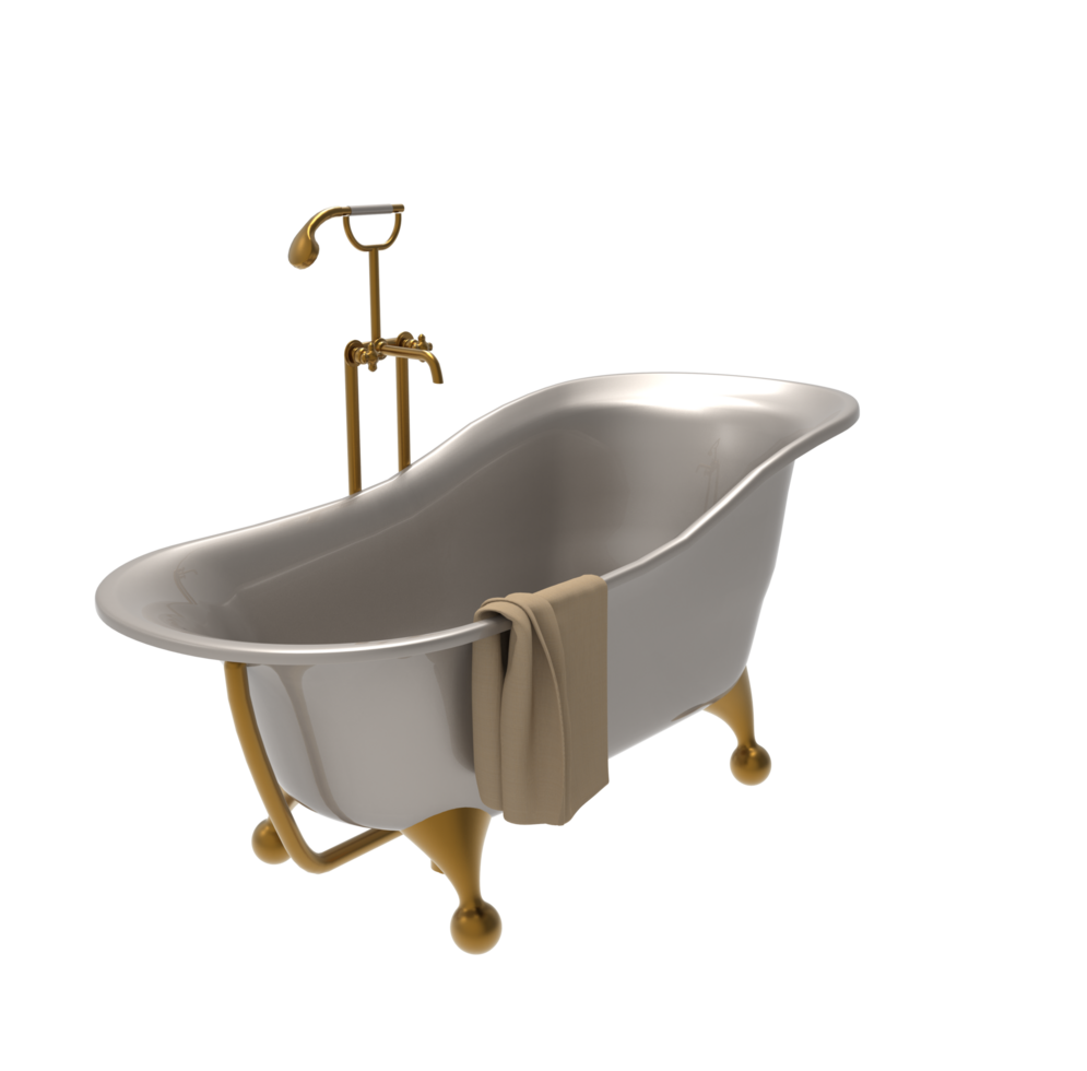 a bathtub with a gold faucet and towel png