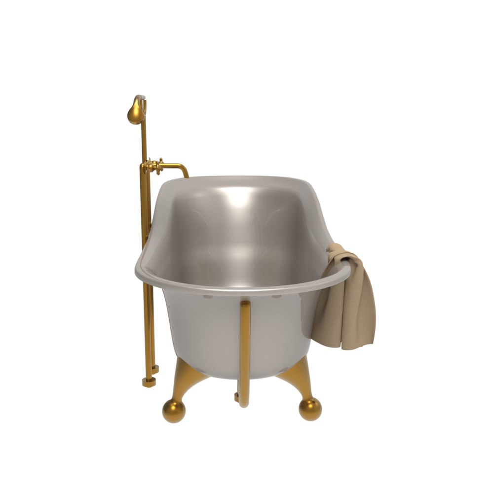 a bathtub with a gold faucet and towel png