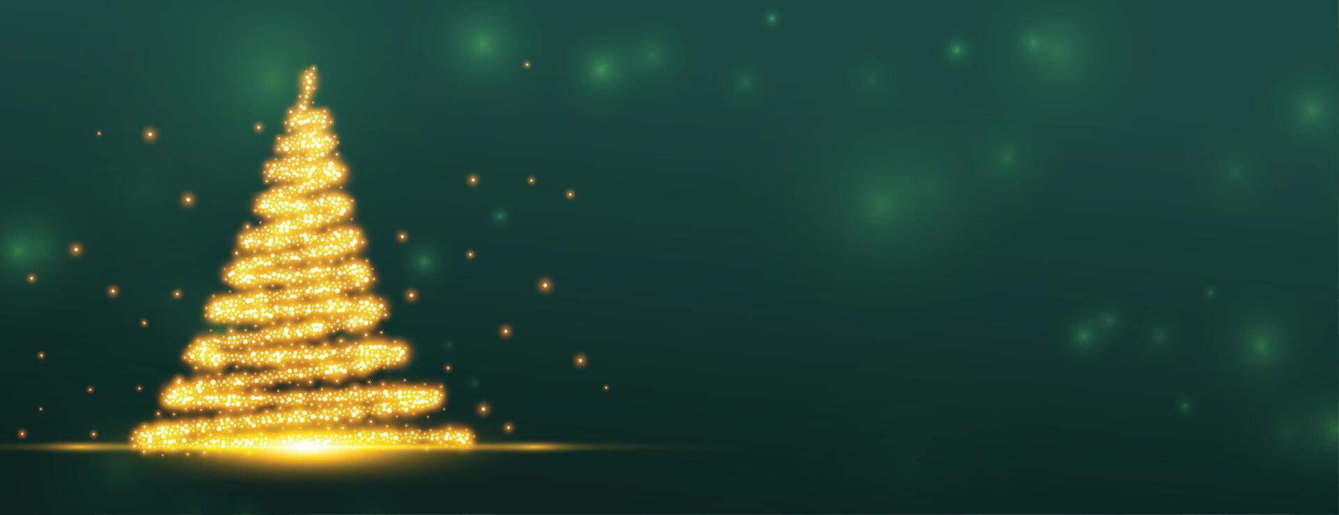 christmas tree golden sparkle design banner vector