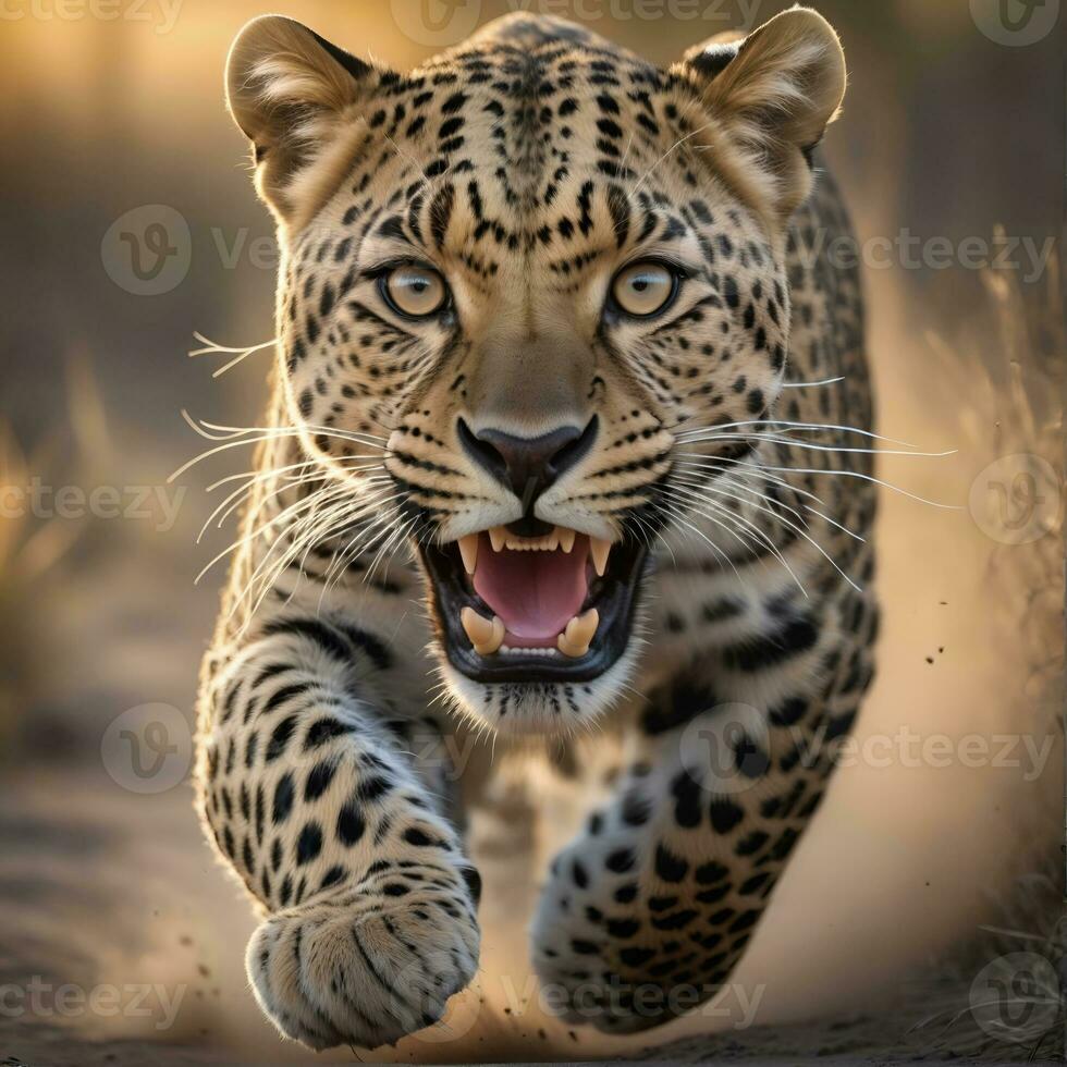 AI generated leopard's attack, Realistic images of wild animal attacks photo