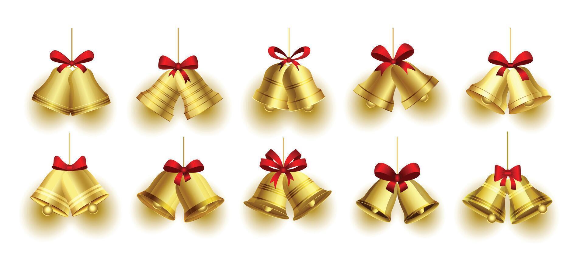 set of realistic christmas bell design for xmas decoration vector