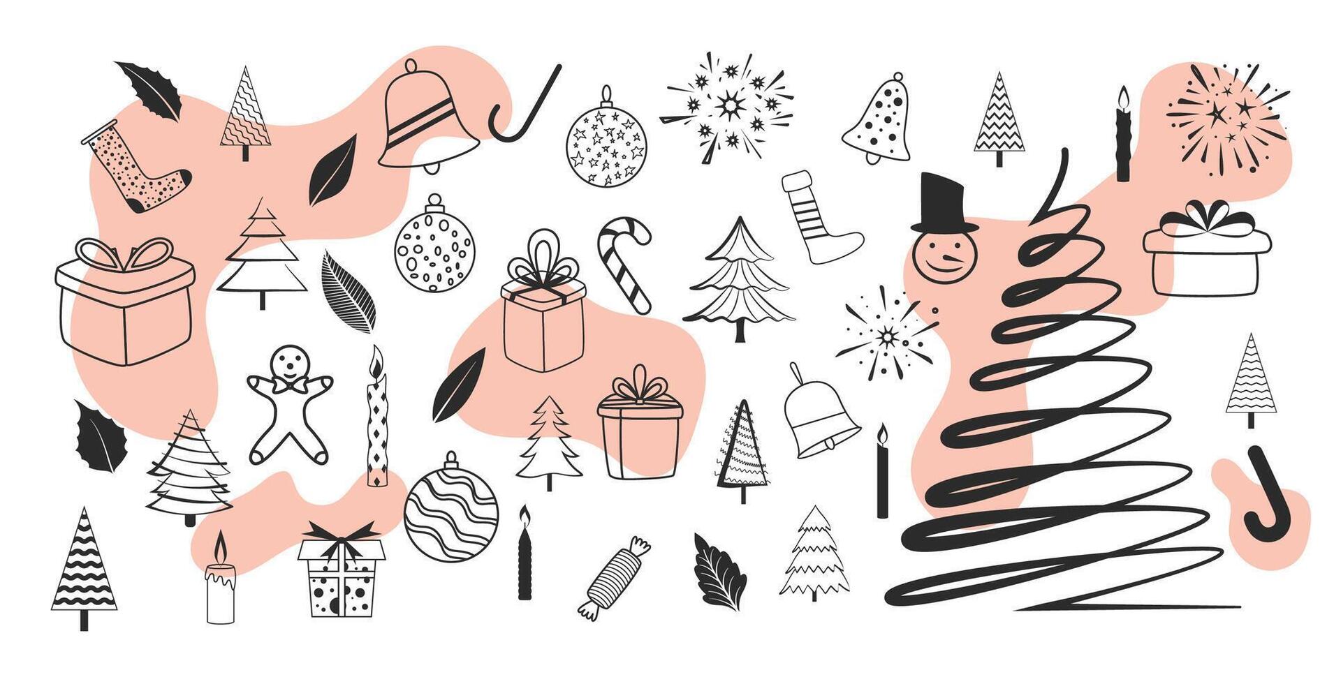 big set of christmas decorative icons design in doodle style vector