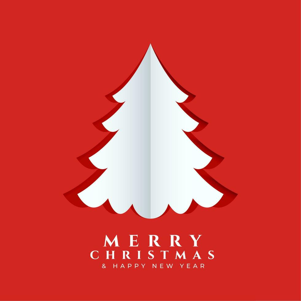 paper style xmas tree background for merry christmas festive season vector