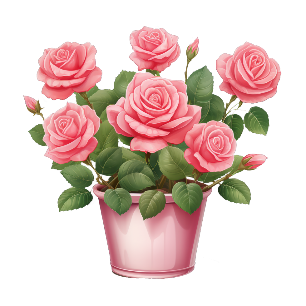 AI generated Rose flowers bouquet on pot isolated png