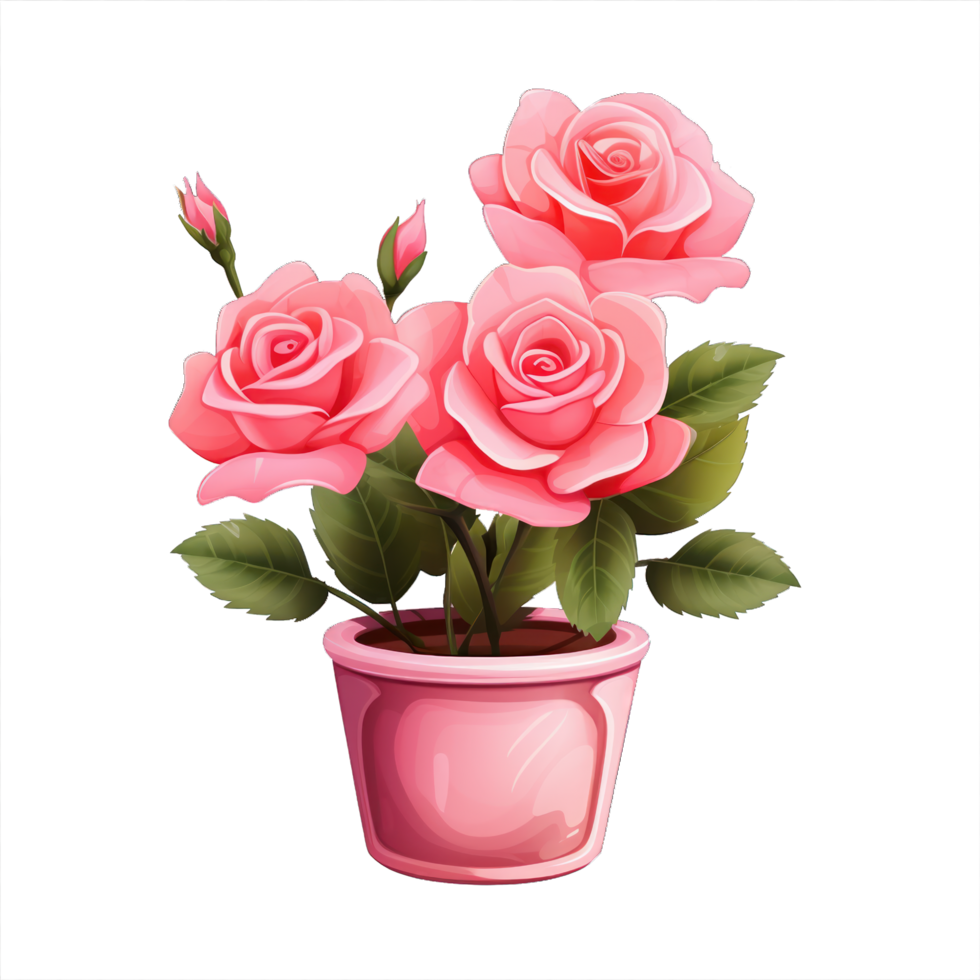 AI generated Rose flowers bouquet on pot isolated png