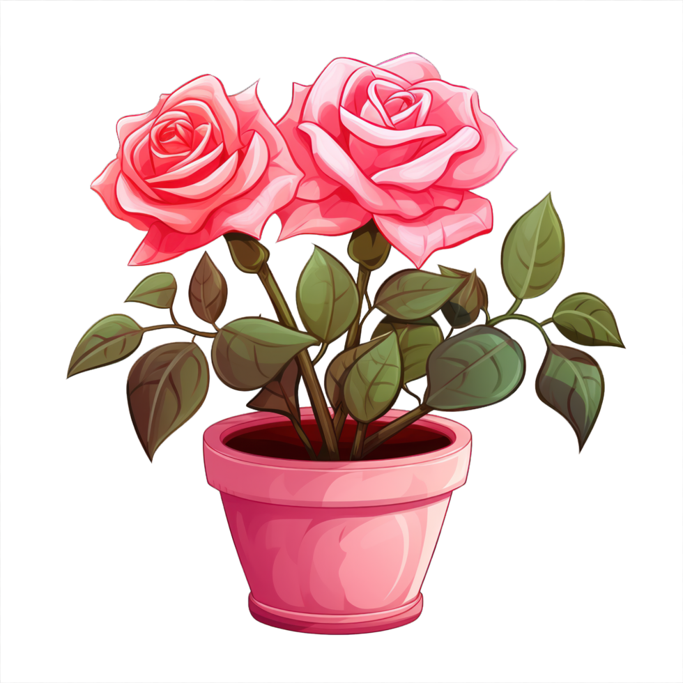 AI generated Rose flowers bouquet on pot isolated png