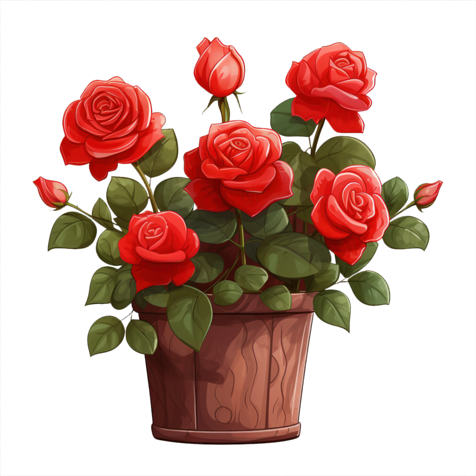 AI generated Rose flowers bouquet on pot isolated png