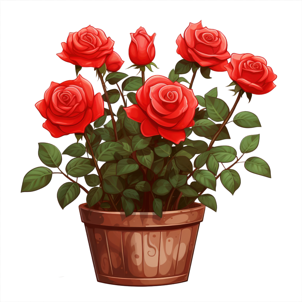 AI generated Rose flowers bouquet on pot isolated png