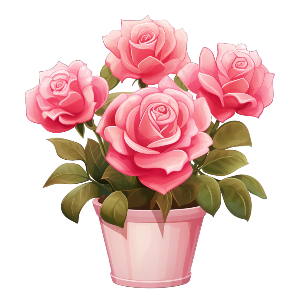 AI generated Rose flowers bouquet on pot isolated png