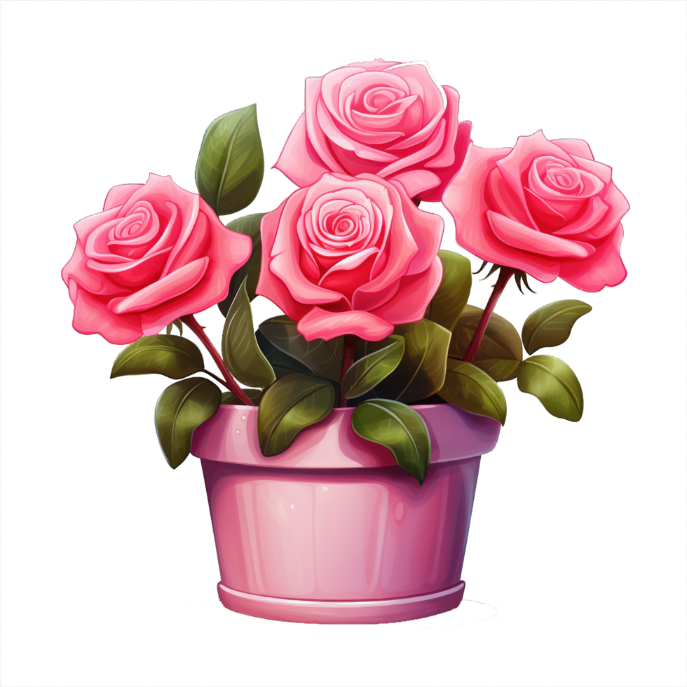 AI generated Rose flowers bouquet on pot isolated png