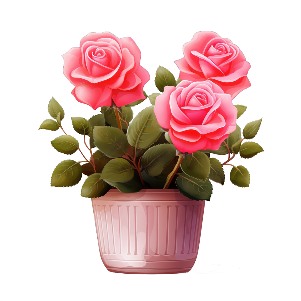 AI generated Rose flowers bouquet on pot isolated png