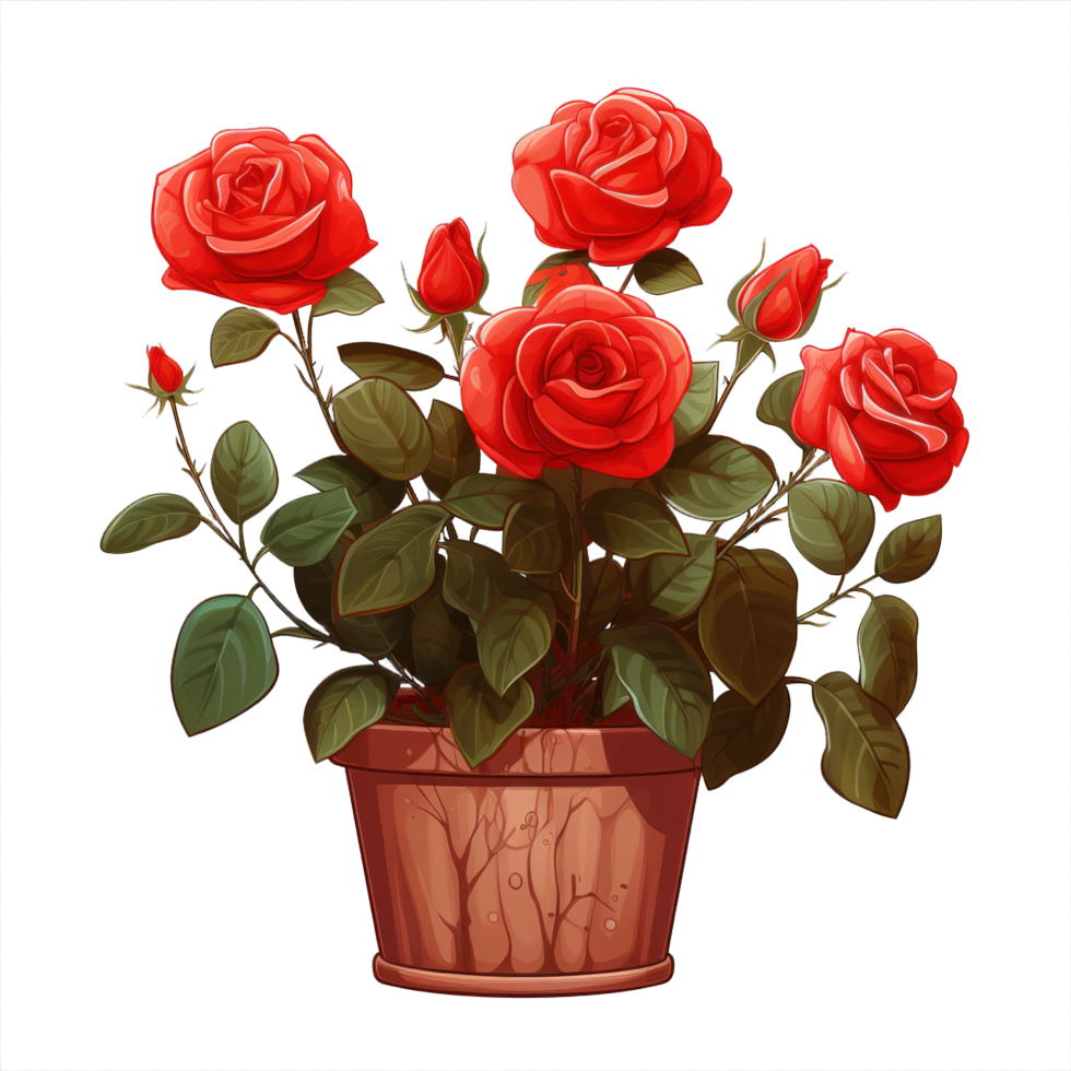 AI generated Rose flowers bouquet on pot isolated png